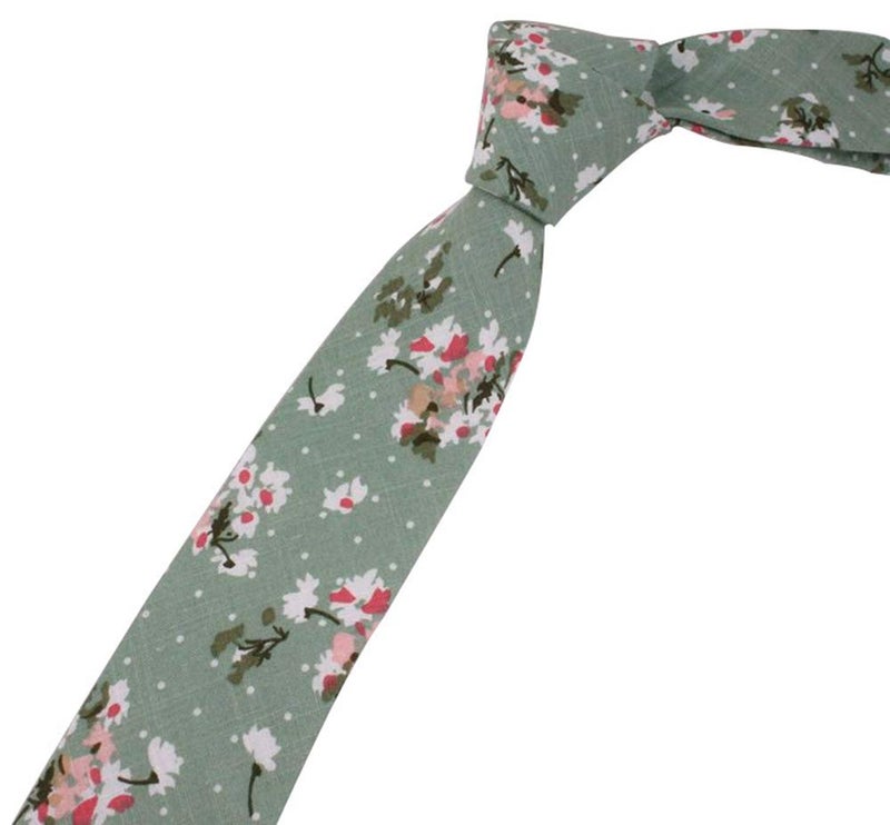 Kebocis Mens Cotton Skinny Necktie Thin Tie for Men, Green - Image 2